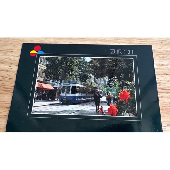 Vintage Zurich Postcard Featuring City Tram & Flowers sku 0201 - Picture 2 of 4